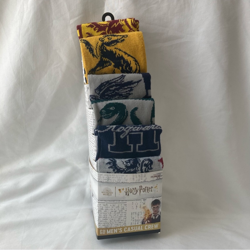 6-Pair Harry Potter Casual Crew Socks Fits Shoe Size 8-12 Wizarding World Gift